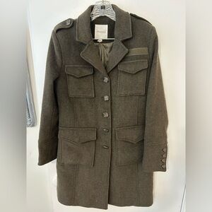 Avec Les Filles Olive Green Wool-Blend Pea Coat